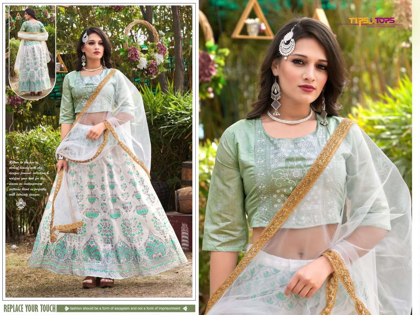 Tips &Tops-Lehnga Vol 02-Viscos-Chanderi-Prints -Handwork-Crop-Top-with-Chanderi-Flaired Skirt And Net With Lace-Work-Dupatta-02